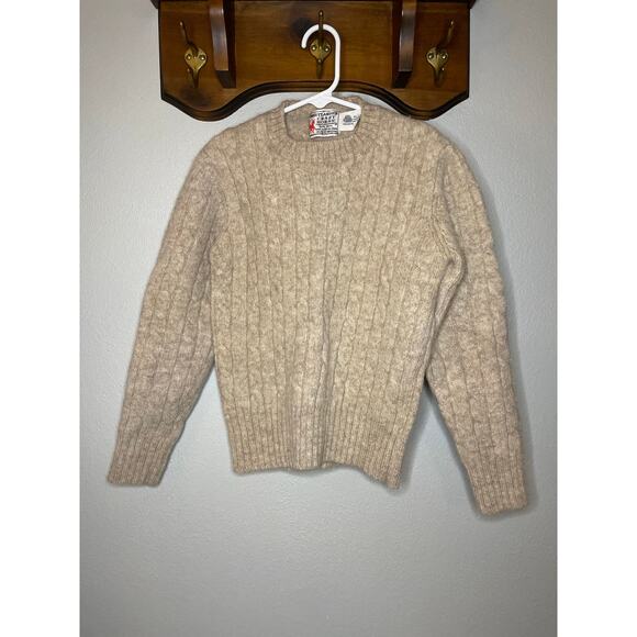 Vintage 70s Shetlander Crazy Horse Wool Cable-Knit Sweater in Oatmeal - Picture 2 of 6